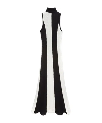 Msgm Crinkled Cotton Blend Maxi Dress In Black And White