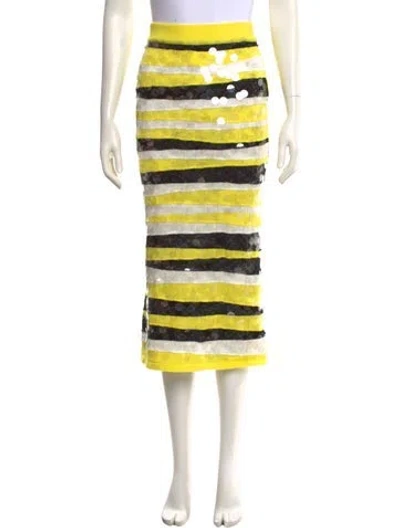Pre-owned Msgm Striped Midi Length Skirt In Yellow