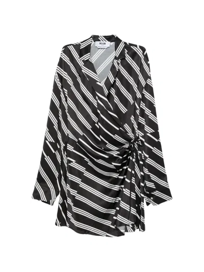Msgm Striped Mini Dress In Black