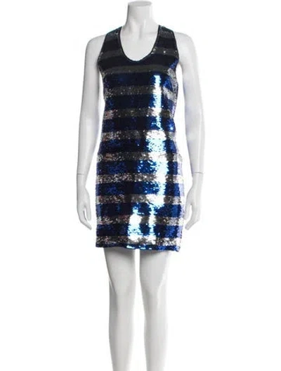 Pre-owned Msgm Striped Mini Dress In Blue