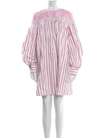 Pre-owned Msgm Striped Mini Dress In White