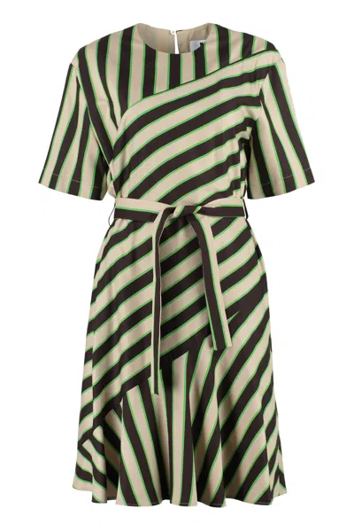 Msgm Stripe-pattern Midi Dress In Beige