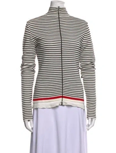 Pre-owned Msgm Striped Mock Neck Sweater In Black/red/white