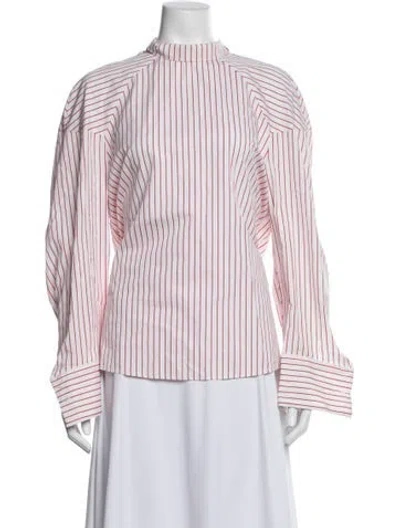 Pre-owned Msgm Striped Mock Neck Top In White