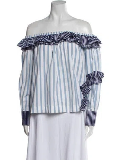 Pre-owned Msgm Striped Off-the-shoulder Blouse In Blue