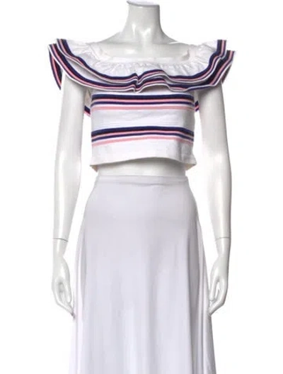 Pre-owned Msgm Striped Off-the-shoulder Crop Top In White