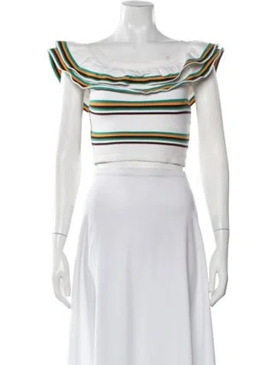 Pre-owned Msgm Striped Off-the-shoulder Crop Top In White