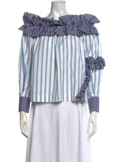 Pre-owned Msgm Striped Off-the-shoulder Top In Blue