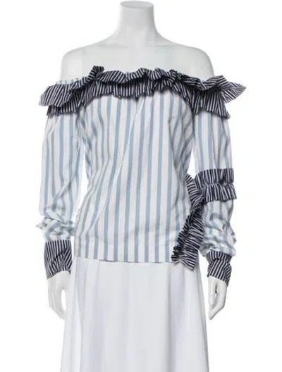 Pre-owned Msgm Striped Off-the-shoulder Top In Blue