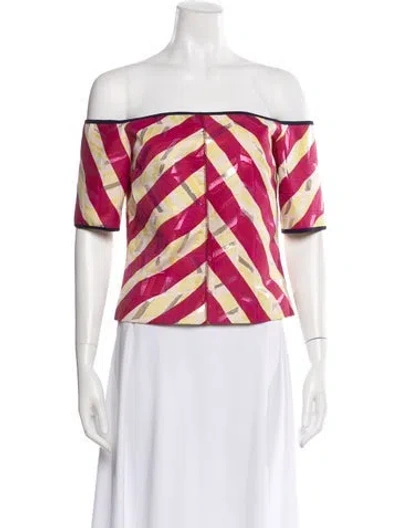 Pre-owned Msgm Striped Off-the-shoulder Top In Pink