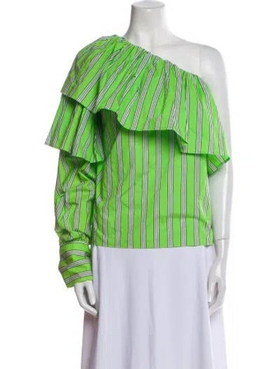 Pre-owned Msgm Striped One-shoulder Blouse In Green