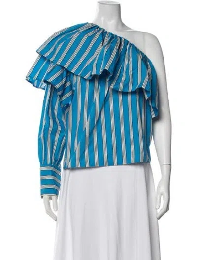 Pre-owned Msgm Striped One-shoulder Top In Blue