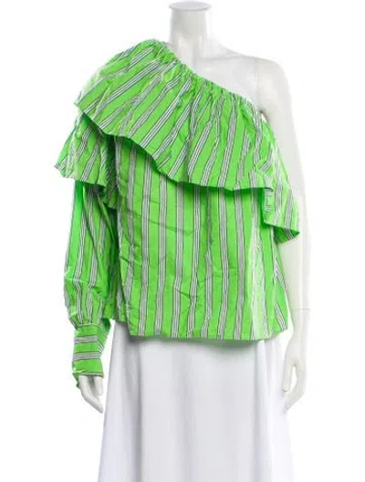 Pre-owned Msgm Striped One-shoulder Top In Green