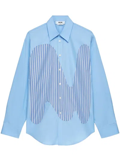 Msgm Striped Panel Buttoned Shirt In Blue
