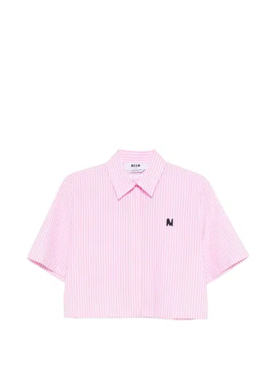Msgm Striped-pattern Cropped Shirt In Pink
