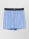 Msgm Blue Bermuda Shorts With Elastic Drawstring Waist With Logo Lettering And All-over Striped Motif In