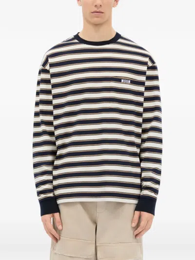 Msgm Striped Pocket T-shirt In Multi