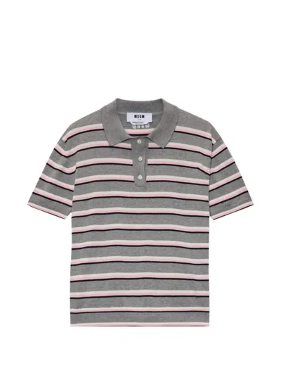 Msgm Striped Polo Shirt In Gray