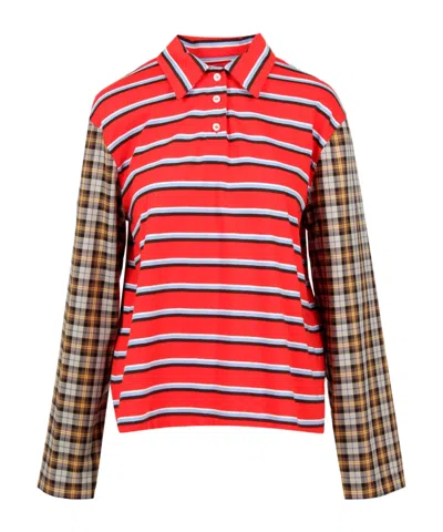 Msgm Striped Polo Shirt In Red