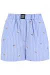 MSGM STRIPED POPLIN SHORTS WITH SEQUIN FLOWERS