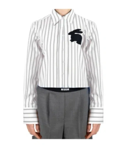 MSGM MSGM STRIPED RABBIT-APPLIQUÉ BUTTONED SHIRT