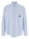 Msgm Striped Rose-embroidered Shirt In Blue
