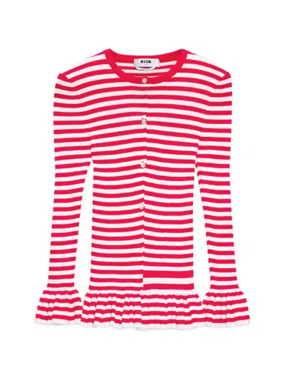 Msgm Striped Ruffled Knitwear In Multi
