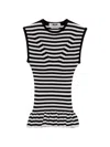 Msgm Striped Ruffled Top In Black