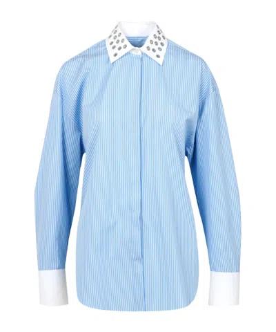 Msgm Striped Shirt In Blue