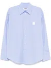 Msgm Logo Cotton T-shirt With Striped Cuffed Sleeves In Blue