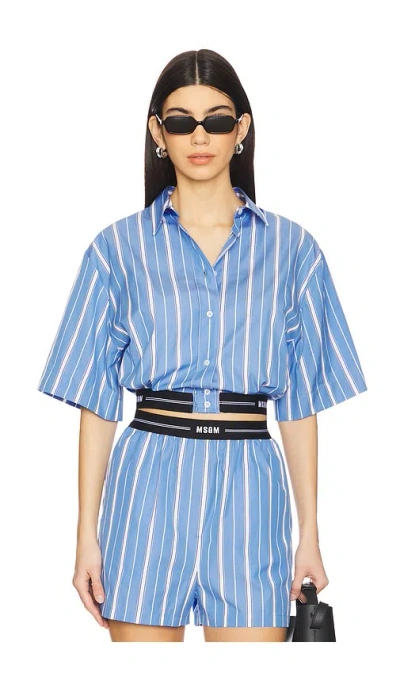 Msgm Striped Shirt In Blue