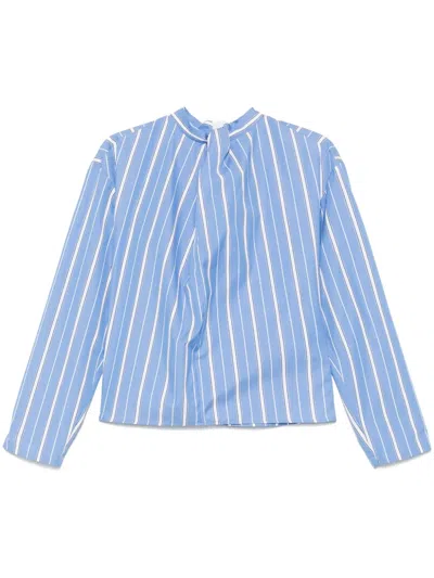 Msgm Striped Shirt In Clear Blue