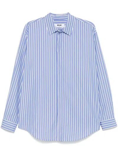 Msgm Striped Shirt In Blue