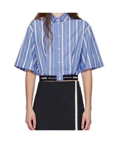 Msgm Blue Striped Shirt In 85 Blue