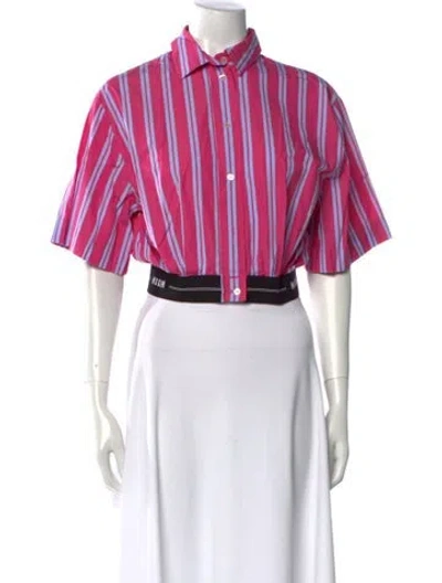 Pre-owned Msgm Striped Short Sleeve Crop Top W/ Tags In Pink