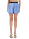 Msgm Blue Bermuda Shorts With Elastic Drawstring Waist With Logo Lettering And All-over Striped Motif In  In Azure