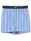 Msgm Blue Bermuda Shorts With Elastic Drawstring Waist With Logo Lettering And All-over Striped Motif In In Blue