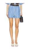 Msgm Blue Bermuda Shorts With Elastic Drawstring Waist With Logo Lettering And All-over Striped Motif In  In Blue