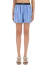 Msgm Blue Bermuda Shorts With Elastic Drawstring Waist With Logo Lettering And All-over Striped Motif In  In Blue