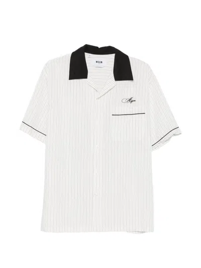 Msgm Striped Short-sleeve Shirt In White