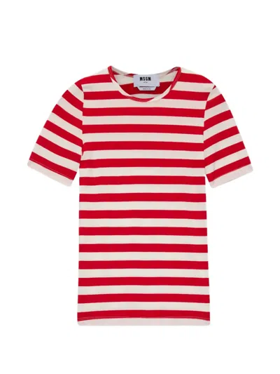 Msgm Striped Short-sleeve Top In Red