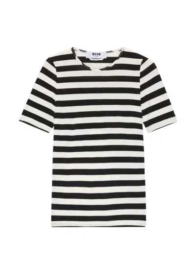 Msgm Striped Short-sleeve T-shirt In Black