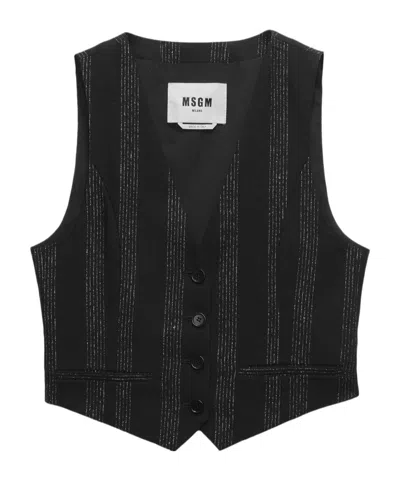 Msgm Striped Single-breasted Gilet In Nero