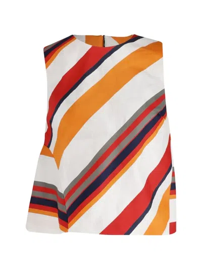 Pre-owned Msgm Striped Sleeveless Top In White