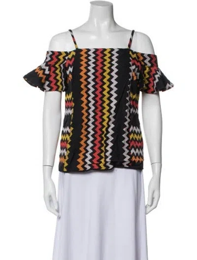 Pre-owned Msgm Striped Square Neckline Top In Black