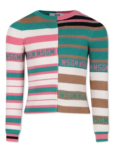 Msgm Kids' Multicolor Sweater For Girl With Logo