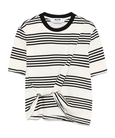 Msgm Striped T-shirt In Beige