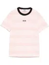 Msgm White And Pink Striped Cotton T-shirt With Logo In Pink