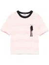 Msgm White And Pink Striped Cotton T-shirt With Bow In Pink