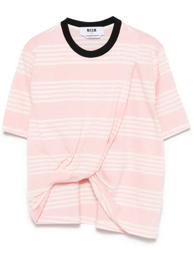 Msgm Striped T-shirt In Pink